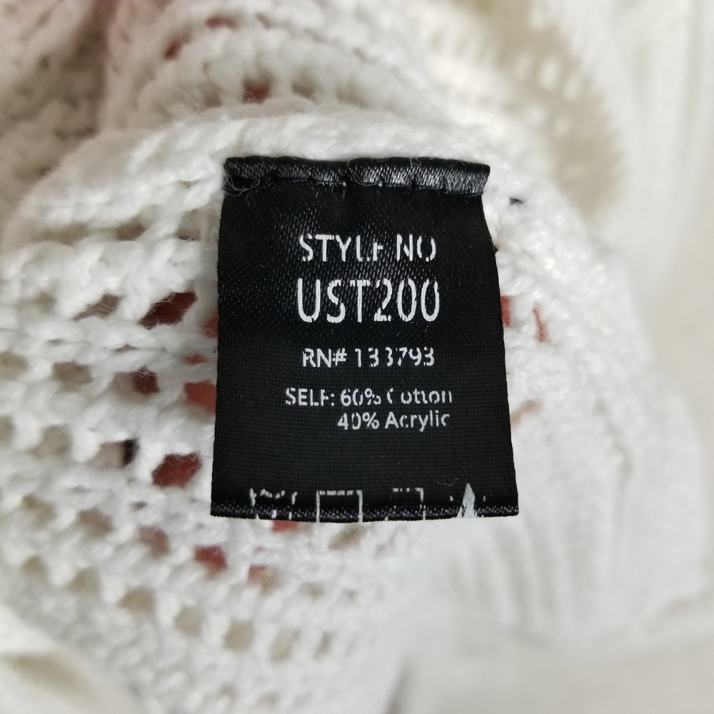 POL Star Open Knit Sweater Womens Small White UST200 Oversized Crochet Boho - Picture 4 of 7